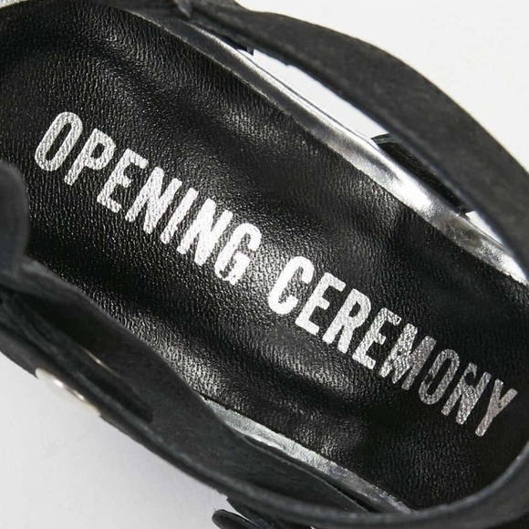 Opening Ceremony Olivia  Black Wedge Leather Suede Strappy Snap Button Sandals 9 - Picture 9 of 16